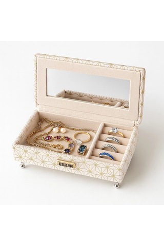 Berjer Figürlü Kadife Desenli Takı Bijuteri Mücevher Kutusu Biblo 24cm Krem İthal Ürün