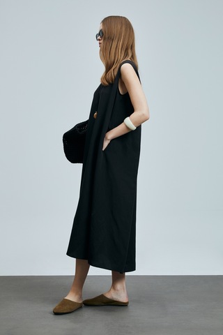 Lufian Grace Kadın Lyocell Karışımlı Keten Elbise Siyah Siyah 121290018100100 Siyah