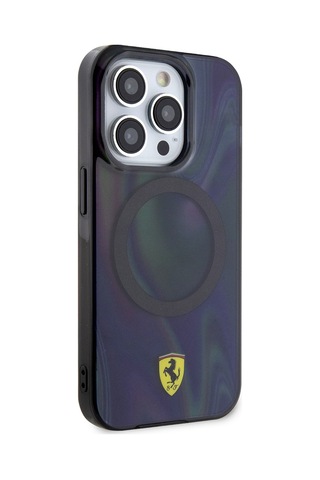 İphone Uyumlu 15 Pro Kılıf Ferrari Lisanslı Magsafe Uyumlu Transparan Renk Geçişli Iridescent Kapak Siyah