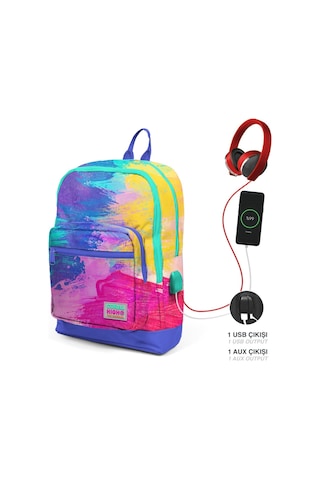 Coral High Renkli Fırça Darbeleri İlkokul Ve Günlük Sırt Çantası - Kız Çocuk - Usb Soketli
