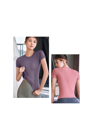 Ximistore9 Bayanlar İçin Spor Tişört - Esnek, Nefes Alıcı, Form Verici - Koşu, Yoga, Fitness - Mor Mor