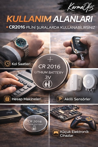 Cr2016 3v Lityum Düğme Pil Saat Pili, Araç Kumanda Pili, Elektronik Cihaz Pili