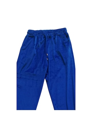 Royaleks Parlak Kadife Cepli Pantolon Eşofman Pijama Altı Unisex Lastikli Paça Mavi