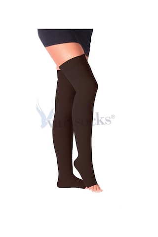 Orta Basınç Diz Üstü Burnu Açık Siyah Varis Çorabı Diz Üstü Çorap