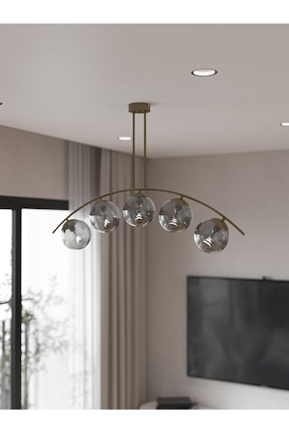 Lal Modern Eskitme 5 Li Füme Cam Küre Avize Yay Formlu