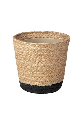 Rattan Saksı, Bej-siyah, 15 Cm, İç Mekan
