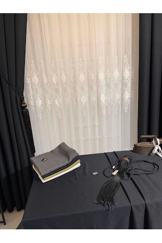 Nivemeshome Siyah 140x220 Keten Masa Örtüsü Siyah