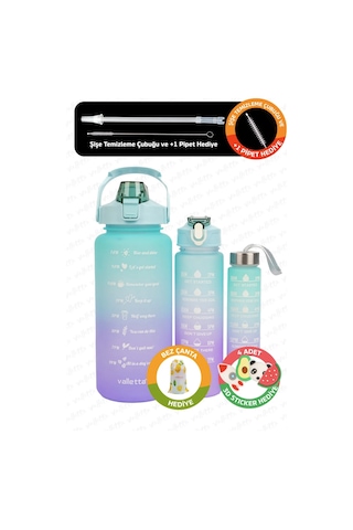 Valletta Eldorado 3lü Set Motivasyonel Su Matarası Yeşil