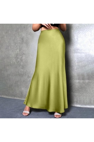 Kadın Balık Kuyruğu Etek Yüksek Bel Düz Renk Pürüzsüz Yüzey A Kesim Uzun Etek Koyu Kahverengi