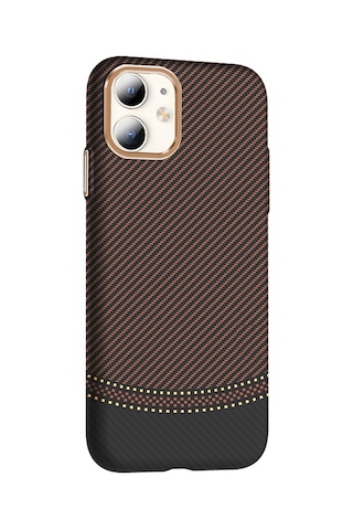Apple iPhone Uyumlu 11 Kılıf M-safe Şarj Özellikli Karbon Fiber Görünümlü Gros Kılıf Gold - Siyah