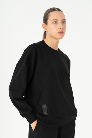 Maraton Oversize Kadın Bisiklet Yaka Siyah Sweatshirt Siyah