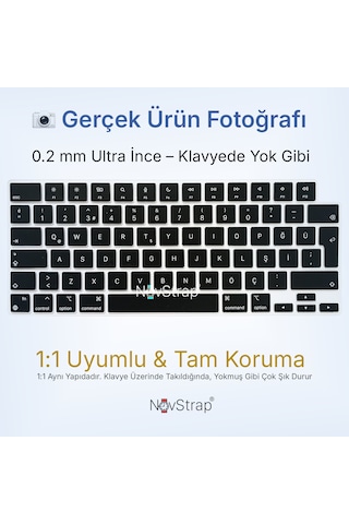 Novstrap Apple MacBook Pro 16 İnç M5 Pro M5 Max A3428 A3429 İle Uyumlu Türkçe Q Siyah Klavye Koruyucu Kılıf