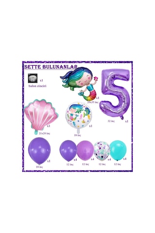 5 Yaş Deniz Kızı Temalı Doğum Günü Parti Kutlama Seti Konsept 2