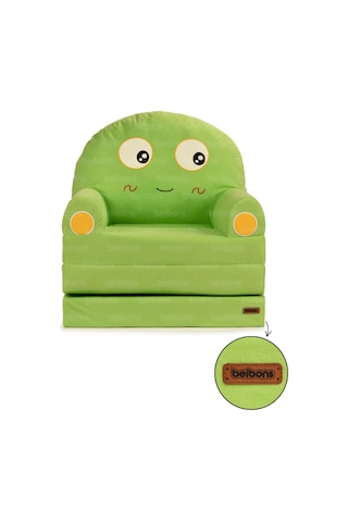 Portatif Katlanabilir Sevimli Çocuk Koltuğu - 3 Katlı Çocuk Yatak Koltuk - Taşınabilir Bebek Koltuğu Yeşil