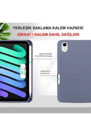 Apple Uyumlu iPad Mini 7 A17 Pro Kılıf Uyku Modlu Smart Pen Slot Charging Case Kapaklı Kılıf
