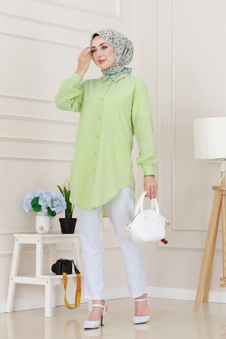 Sevitli Göğüsü Taş Detaylı Oversize Tunik-sarı-5230 Sarı
