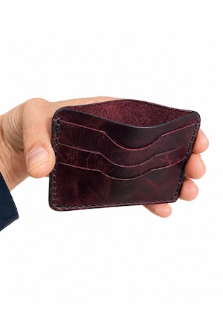 Axra Deri El Yapımı Hakiki Deri Cüzdan Bordo