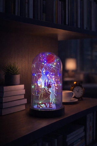 Fanus İçinde Çift Figürlü Love Yazılı Peri Led Dekoratif Sevgili, Yıl Dönümü, Doğum Günü Hediyesi Beyaz Kırmızı