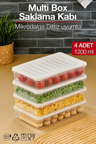 Multi Box 4 Lü Set Saklama Kabı Seti - Dondurucu & Mikrodalga Uyumlu Krem