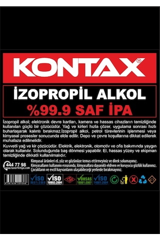 Kontax Saf İpa %99,9 İzopropil Alkol 1lt Tekli