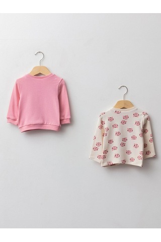 LC Waikiki Lcw Baby Pembe Bisiklet Yaka Uzun Kollu Kız Bebek Sweatshirt 2'li Pınk