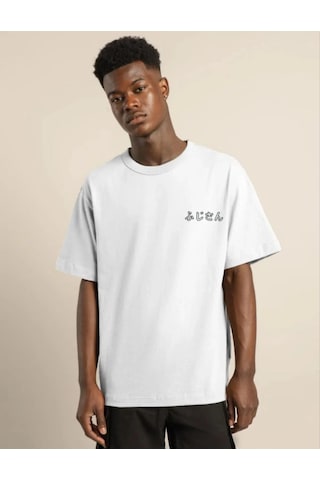 Moda Assema Erkek Bisiklet Yaka Baskılı Kısa Kol Oversize T-shirt - Beyaz Çok Renkli
