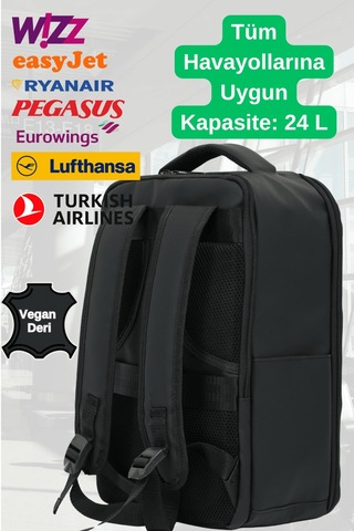 Jet Turtle Seyahat Sırt Çantası 40cm 40x25x15 Cm Pegasus, Wizz Air, Ryanair, El Valizi Koltuk Altı Valizi Vegan Deri