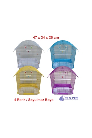 Tls Pet Muhabbet Kuşu Kafesi İki Kapılı Renkli 47 x 34 x 26 Cm