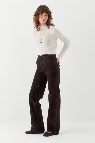 Wide Leg Baskılı Denim Pantolon Kahverengi Kahverengi