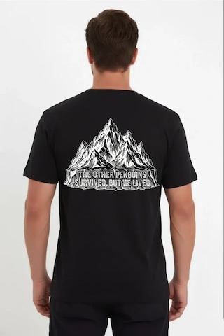 Etiler Collection Erkek Nihilist Penguen Temalı Oversize Bisiklet Yaka Tişört - Siyah