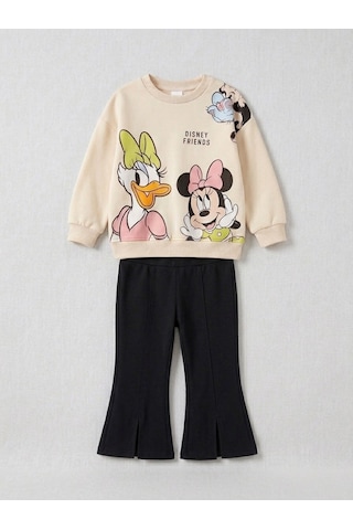 Ponki Minnie Mouse Ve Dsny Friends Baskılı Yırtmaçlı İspanyol Paça Kız Çocuk İkili Takım Çok Renkli