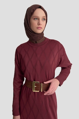 Armine Trend Baklava Desenli Triko Elbise Bordo 25ytd957