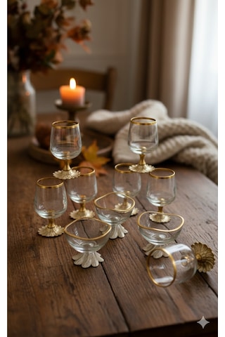 Çnr Home Collection 12 Parça Gold Kahve Yanı 6 Lı Su Bardağı & 6 Lı Lokumluk-şekerlik 23548574 Gold