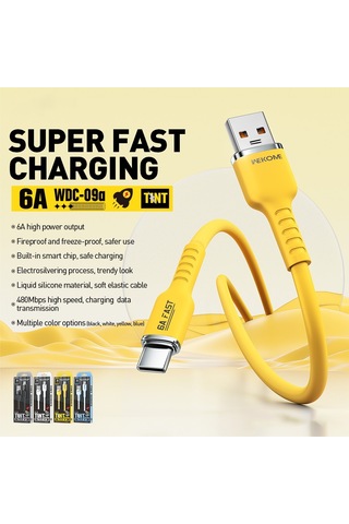 Wk Wdc-09a 6a Usb Usb-c / Tip-c Silikon Veri Kablosu, Uzunluğu: 1.2m Beyaz