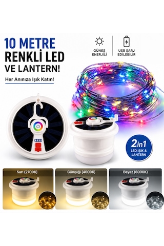Yx-669 Taşınabilir Güneş Enerjili Kamp Lambası - Çok Modlu + Dahili 10 Metre İp Ledli Bahçe Aydınlatması