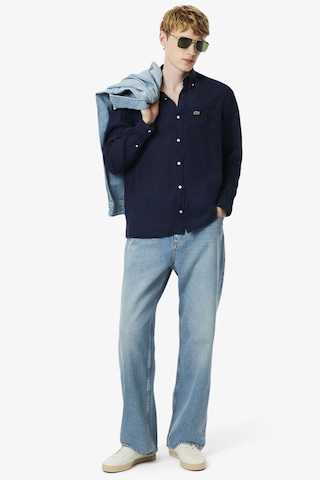 Lacoste Men's Regular Fit Button-down Collar Linen Shirt Erkek Düğmeli Yaka Keten Gömlek Lacivert