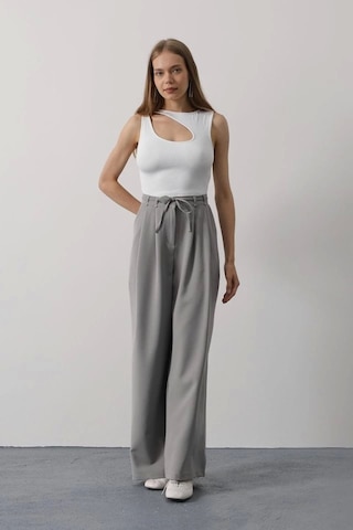 Defymoda Pileli Bağcıklı Oversize Pantolon - Gri Gri