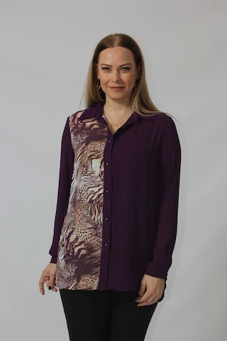 Moda Berray 2320 Leopar Desenli Şifon Gömlek Mürdüm