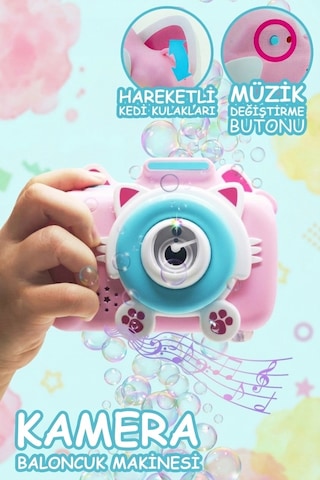 Kamera Tasarımlı Baloncuk Makinesi Işıklı Müzikli Otomatik Balon Oyuncağı Pembe Kamera Tasarımlı Baloncuk Makinesi Işıklı Müzikli Otomatik Balon Oyuncağı Pembe