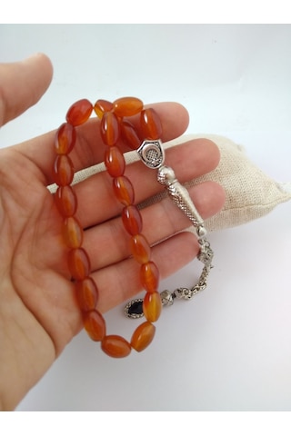 Kızıl Kahve Akik Taşı Şak Şak Tespih / Arpa Kesim Doğaltaş Tespih N11.8024