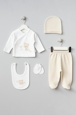 Bebitof %100 Pamuk Sevimli Kaplan Desenli 10 Parça Kutulu Yenidoğan Hastane Çıkışı Zıbın Seti Bbtf.ekr.20106.3 Ekru