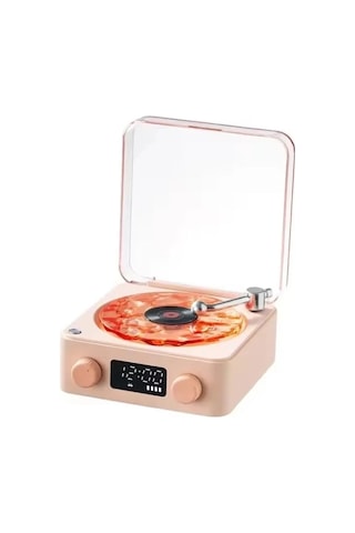 Waves Nostalji Plak Görünümlü Bluetooth Hoparlör 3d Ses Dalgası Retro Müzik Plak Pembe Najmaddin