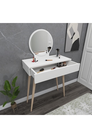 Arnetti Siena Makyaj Masası Aynalı Ahşap Ayaklı Beyaz