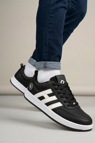 Papuç Sepeti 037 Erkek Rahat Taban Sneakers Spor Ayakkabı SİYAH-BEYAZ