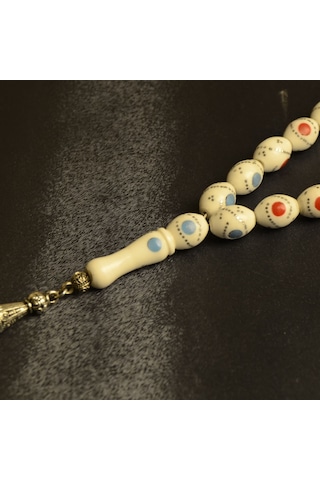 Burhan Sağlam Arpa Kesim Mineli 11 x 7 MM Deve Kemiği Alpaka Püsküllü Tesbih Çok Renkli 78838770