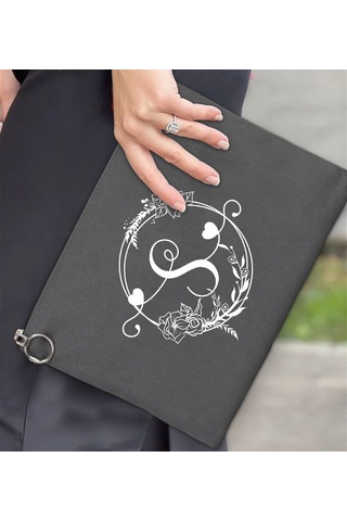 Bk Gift Kişiye Özel Harfli Astarlı Antrasit Portföy Çanta 30x21cm, Baskılı El Çantası, Organizer Çanta Haki