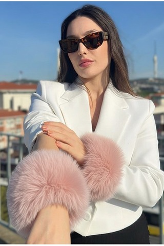 Mollycrush Kadın Pembe Suni Kürk Kol Manşeti Kışlık Şık Aksesuar Pudra