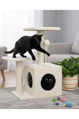Reyo Pet Çift Basamaklı Yuvalı Kedi Tırmalaması Krem