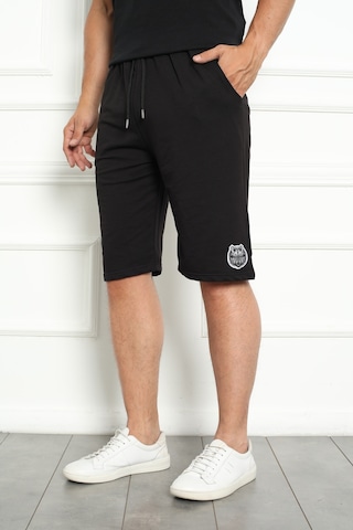Erkek Şort Bermuda Kurt Armalı Beli Bağcıklı İpli Cepli Büyük Beden Geniş Beden Aralığı Siyah Nıc1067 R19 Siyah