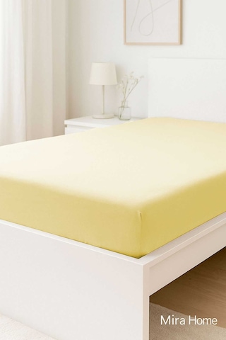 Çift Kişilik Düz Penye %100 Pamuklu Lastikli Çarşaf 200x200 Cm Battal Boy Newsheet Sarı 11
